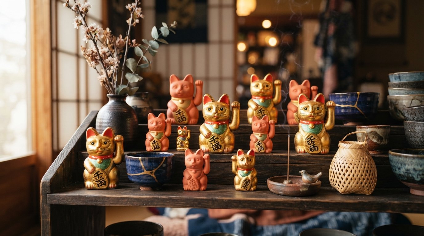 Hero Gylden Vinkekat figur på Daruma – japansk lykkebringer 10,5 eller 15 cm