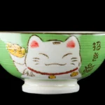 Grøn kawaii Vinkekat risskål i keramik