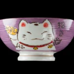 Grøn kawaii Vinkekat risskål i keramik
